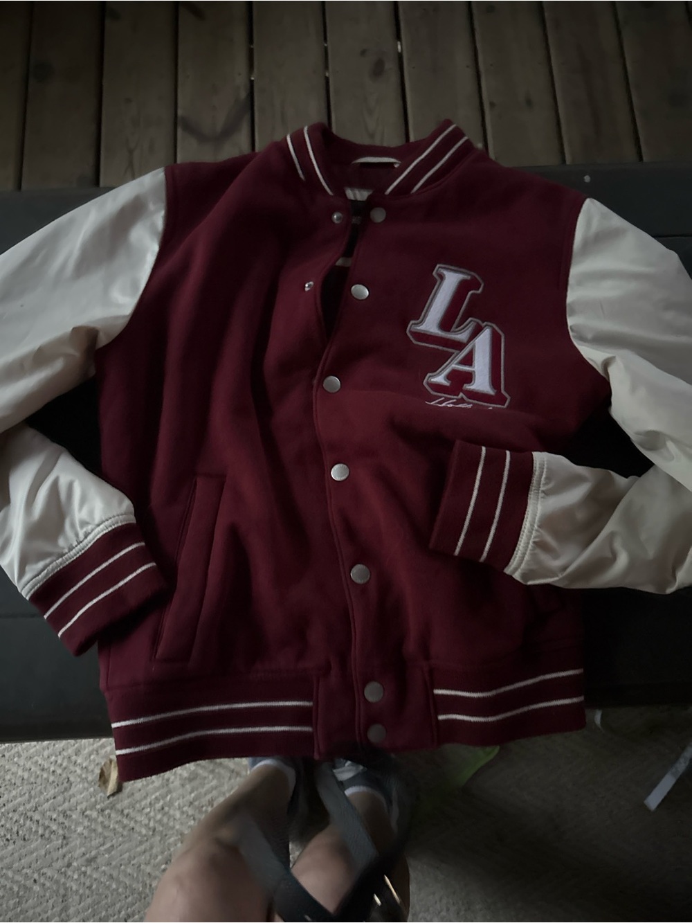 Hollister Maroon and Cream LA Varsity Jacket - Picture 7 of 8
